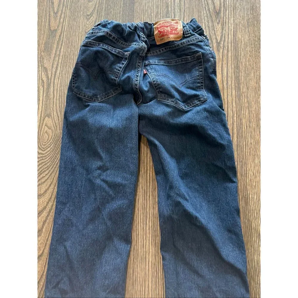 Levi's Youth Boys Straight Jeans Mid Rise Denim Cotton Blend Dark Wash Blue 14